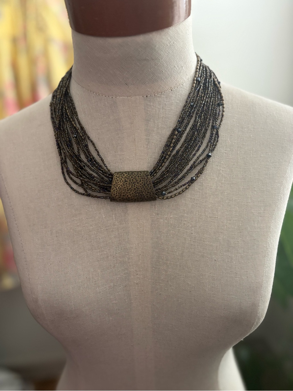 Coldwater Creek Multi-Strand Bronze Beaded Necklace with Antiqued Gold Accent